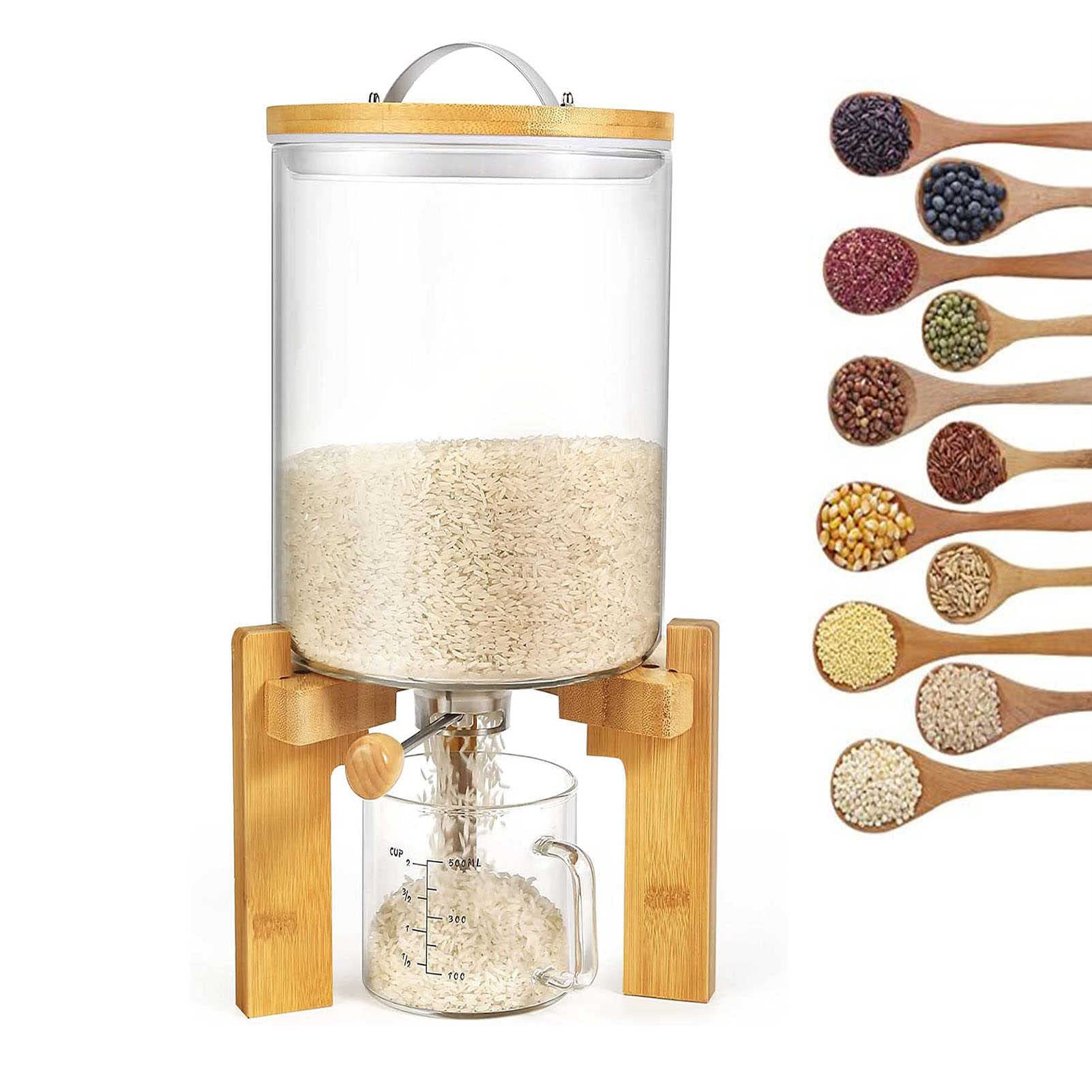 Dispensador de arroz hermético para evitar humedad con taza medidora exacta