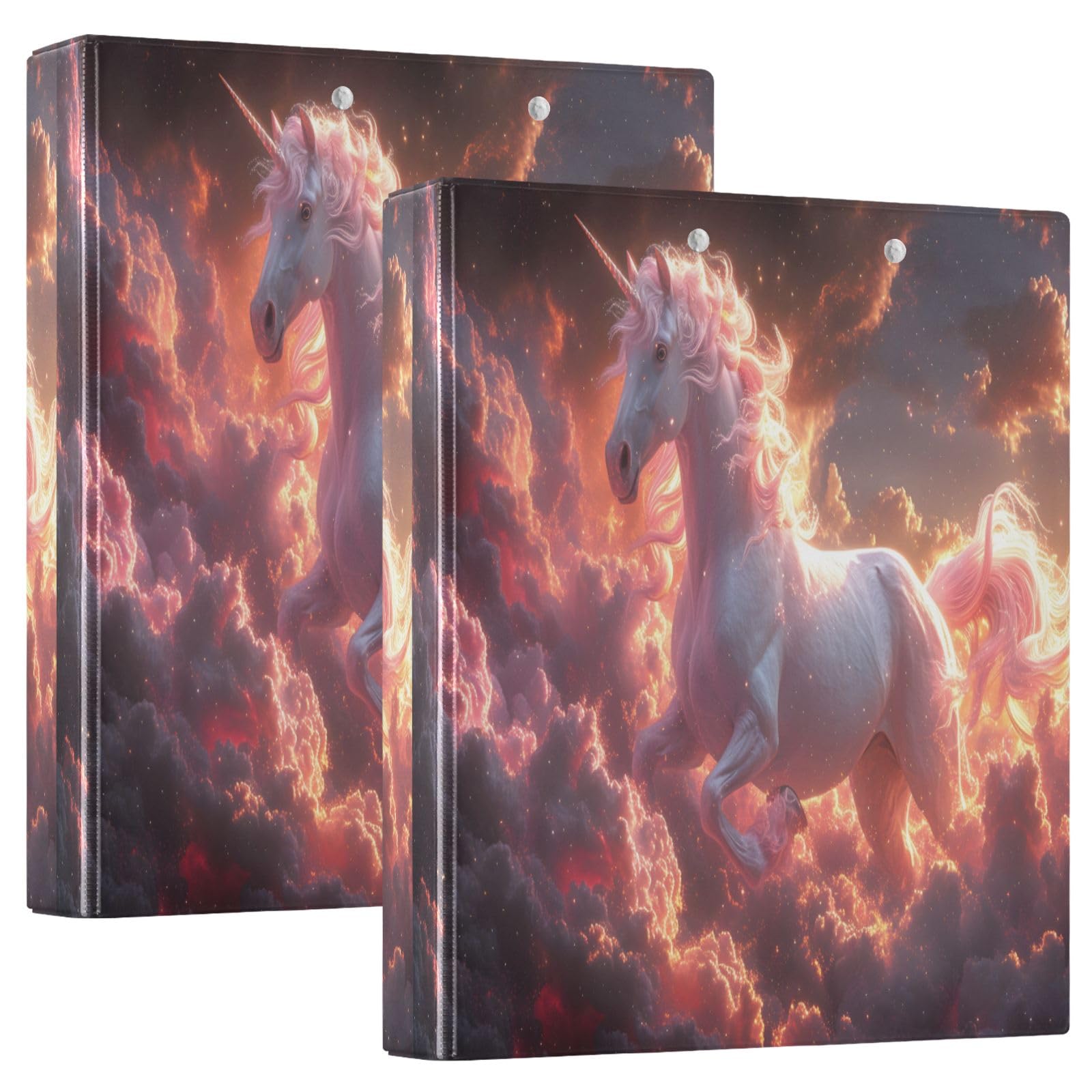 Classeur à 3 anneaux - Licorne sautée - Jardin mystérieux - Clair de lune - 3,8 cm - Anneaux ronds - Peut contenir 200 feuilles intérieures - Porte-bloc transparent pour O