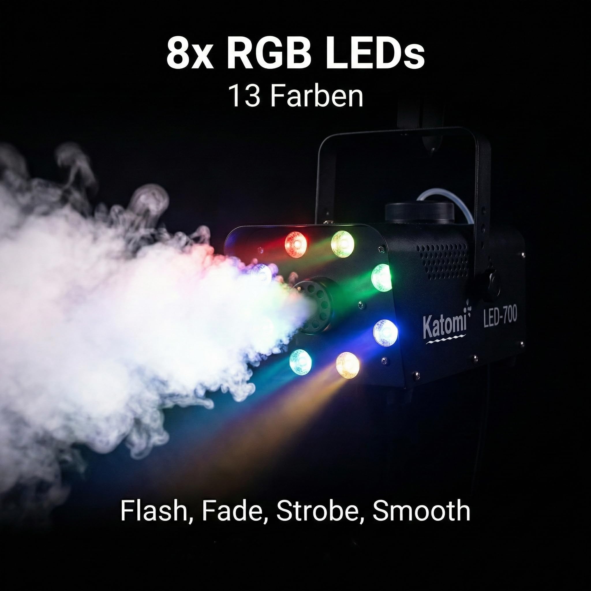 Nebelmaschine 500W mit 8 RGB LEDs & Lichteffekten, Mini Fog Machine mit 3m Kabel-Fußschalter & 2 Funkfernbedienungen, Automatik Rauchmaschine für Halloween, Party, DJ, Bühne & Hochzeit