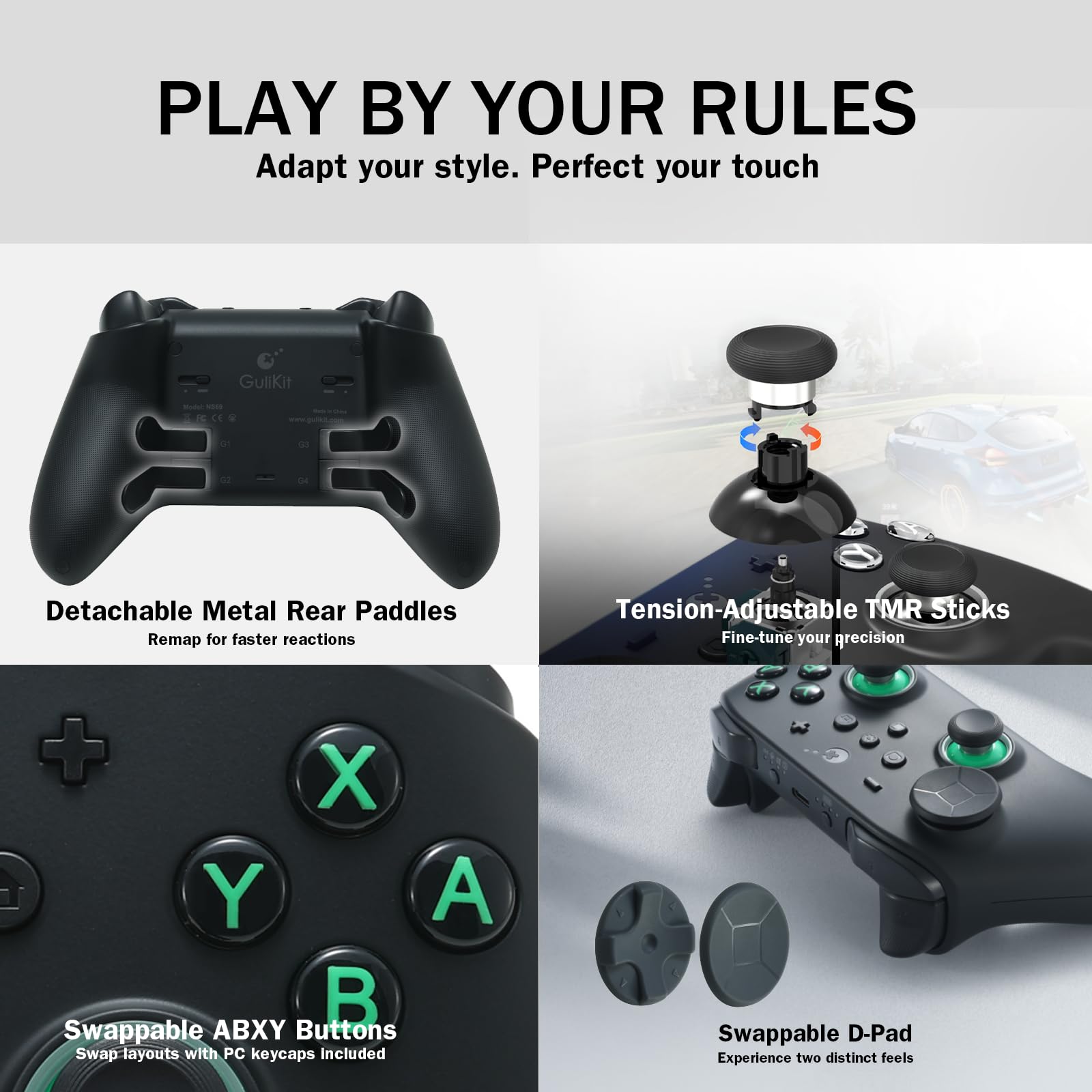GuliKit TT Pro Wireless Game Controller Bluetooth Anti-Drift 720° TMR Joysticks for Switch PC Android iOS Black