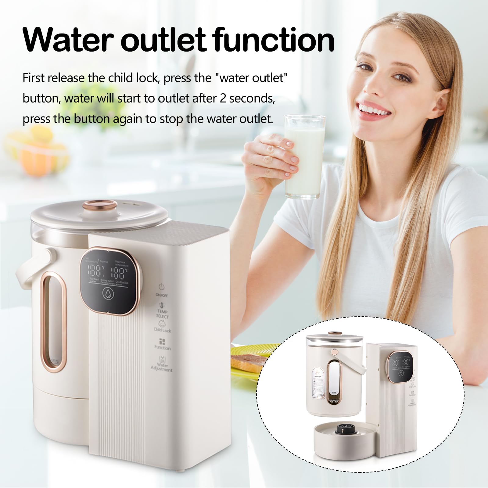 Dispensador de Agua Caliente, Enfriador de Agua con Control de Temperatura Dispensador Agua Electrico de Acero Inoxidable de 3L 800W con llave de Bloqueo para Hogar Oficina y Autocaravana