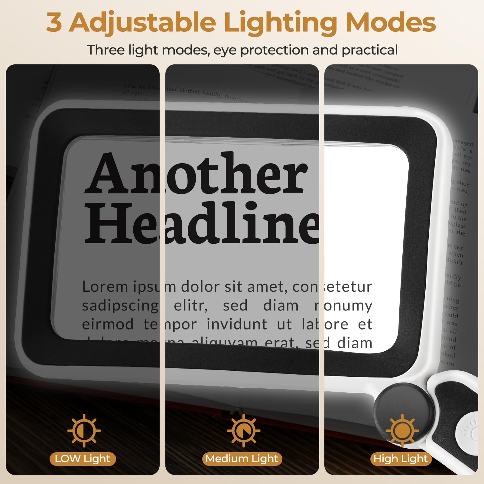 Rechargeable 4X Magnifying Glass with Light, gliship Large Full Page Magnifier for Reading Lightweight Handheld Design with Folding Handle Magnifying for Books Maps Crafts Small Print