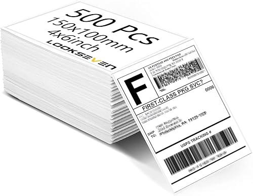 LOOKSEVEN Etiquetas térmicas directas de 4 x 6 pulgadas, etiquetas de envío plegables en abanico para impresora, 500 etiquetas por pila,