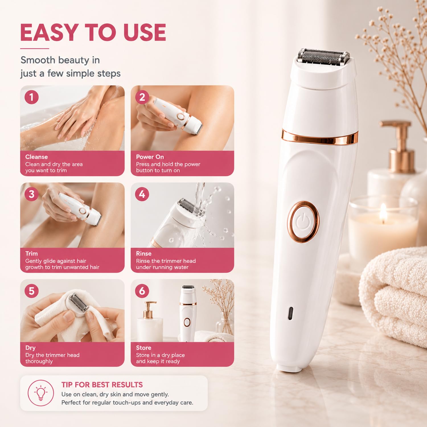 epil pro 3.0 - Epilatore per viso da donna, indolore, rasoio per il corpo ed epilatore facciale, epilatore per viso, ricaricabile, per viso, gambe, bikini, ascelle