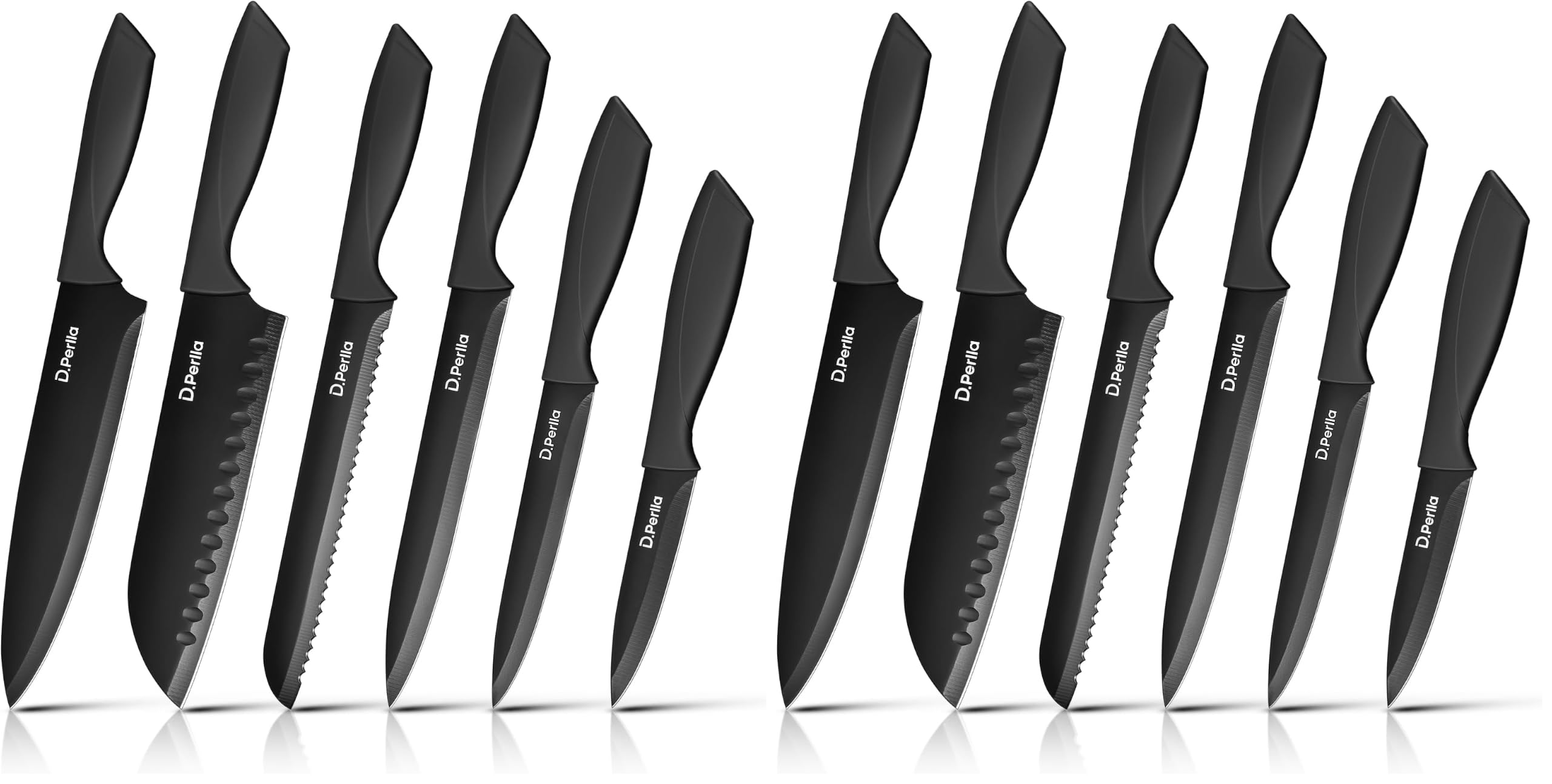 D.Perlla Juego de Cuchillos de Cocina Profesional 6 piezas Cuchillos Acero Inoxidable Cuchillo Chef Mango Ergonómico, Negro (Paquete de 2)
