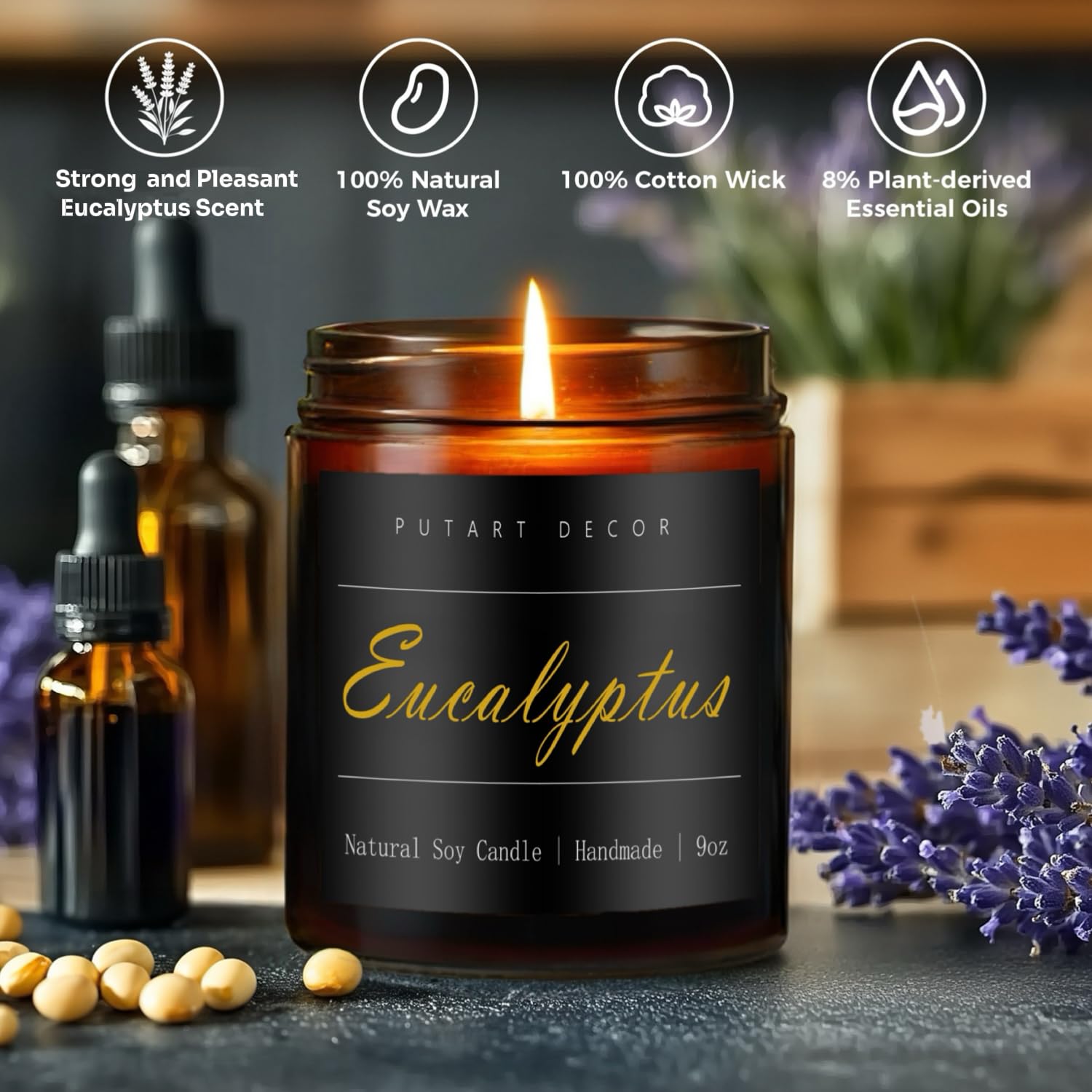 Velas de eucalipto y menta para el hogar, aromaterapia de soja natural, velas no tóxicas con fragancia de larga duración y combustión limpia, vela en tarro de lujo regalo para mujeres, hombres