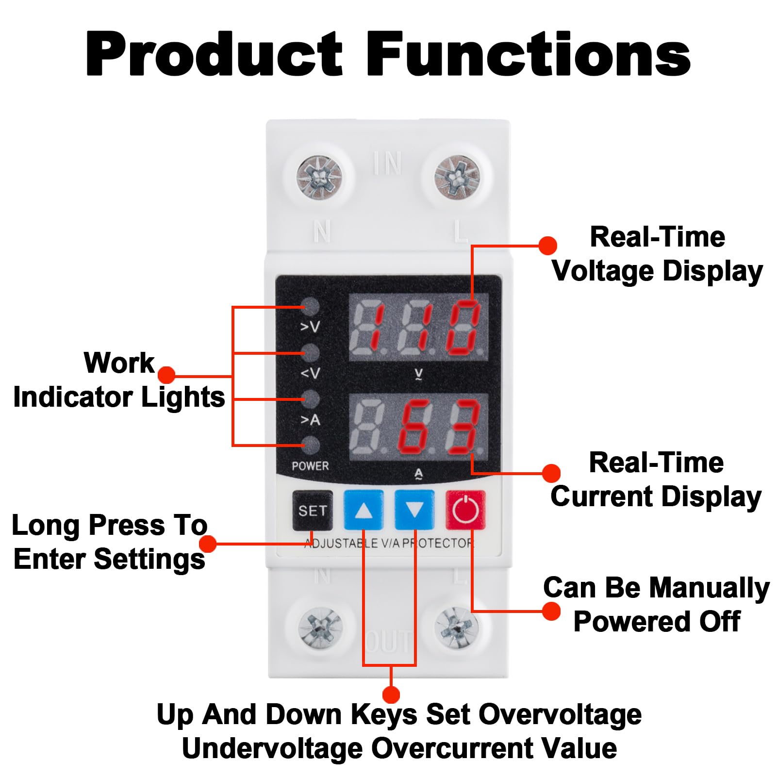 Smart Circuit Breaker with Energy Monitoring, Adjustable Voltage and Current Protection (1-63 Amp),AC Disconnect Current Adjustable Voltage Protector — Amazon image 5