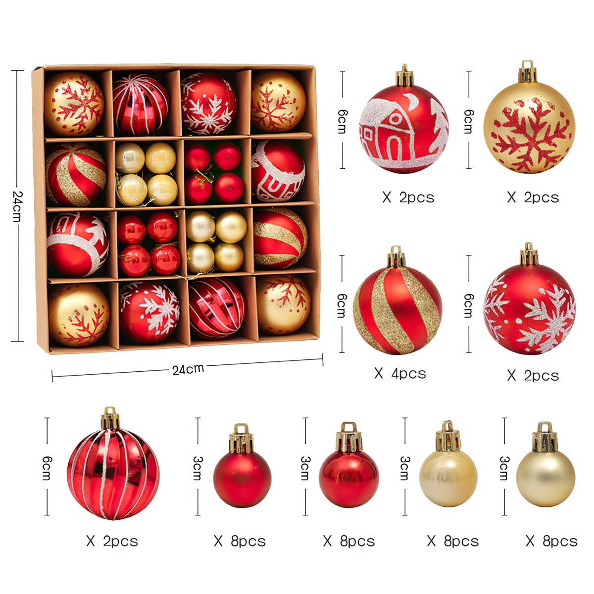 Fouriding 42pcs Christmas Balls Ornaments, Small Baubles, Shatterproof Plastic, Hanging Decorations for Xmas Tree Holiday - Image 2