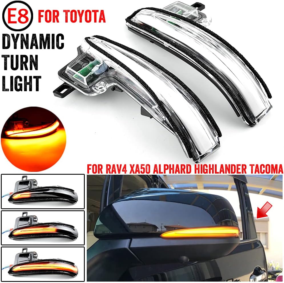 2pcs Dynamic Sequential Blink Compatible with To-yota Ta-coma 2016-2021, RAV4 2019-2021, High-lander 2020-2021 Alp-hard Vellfire AH30 LED Side Mirror Turn Signal Light Assembly-White