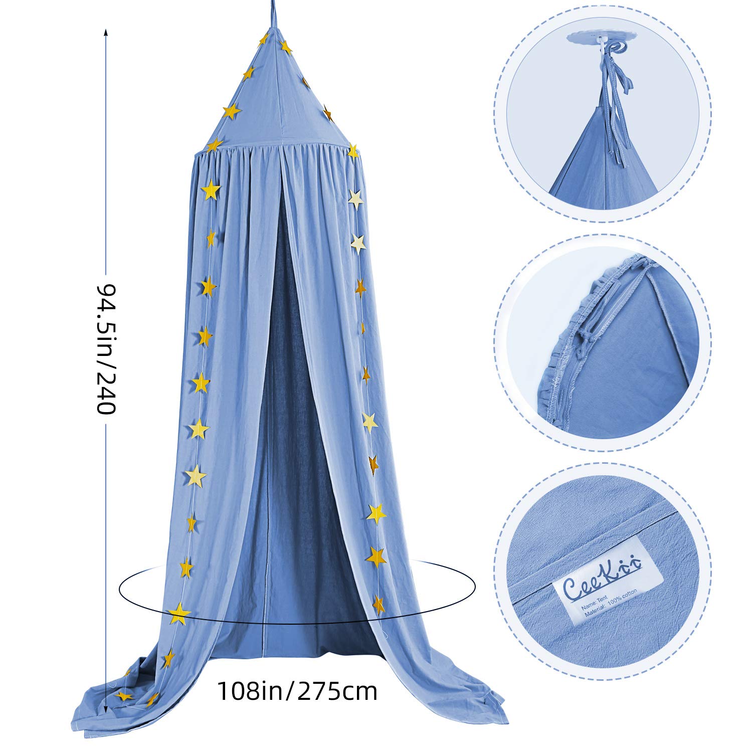 Baldacchino per bambini, in cotone, per cameretta dei bambini, con zanzariera, decorazione per la camera da letto, con ghirlanda di stelle