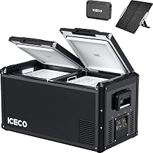 ICECO VL75 ProD Portable Refrigerator Powered by SECOP, Dual Zone 12 Volt Car Fridge Freezer, Dual USB & DC, AC 110-240V, 0F-50F, Electric Cooler for RV, Car, Truck| with Battery+Solar Panel