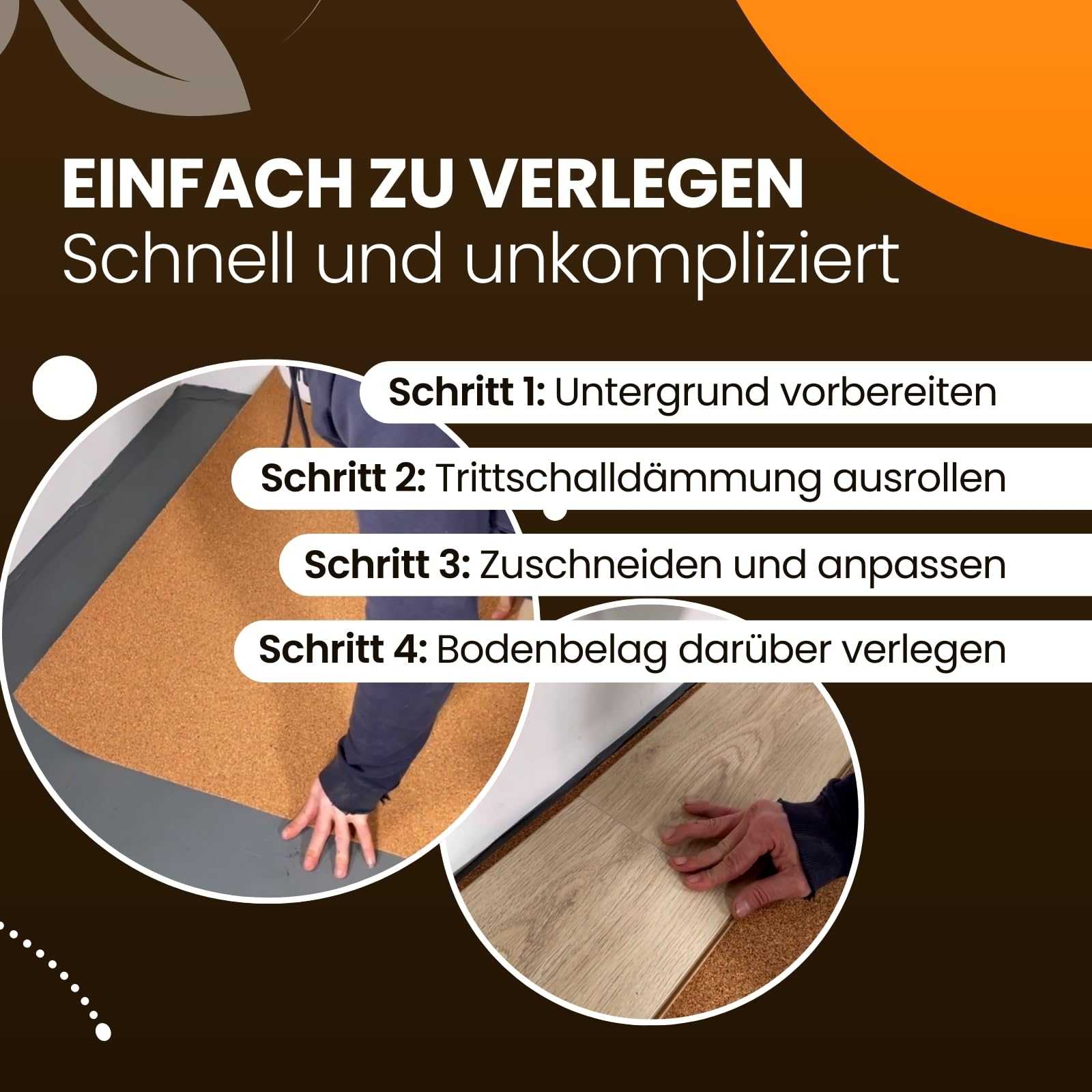 Trittschalldämmung 15x1m 2mm stark I natürliche Dämmunterlage I Rollenkork für Parkett & Laminat I Trittschallreduktion aus nachwachsendem Korkmaterial I Umweltfreundliche Trittschalldämmung