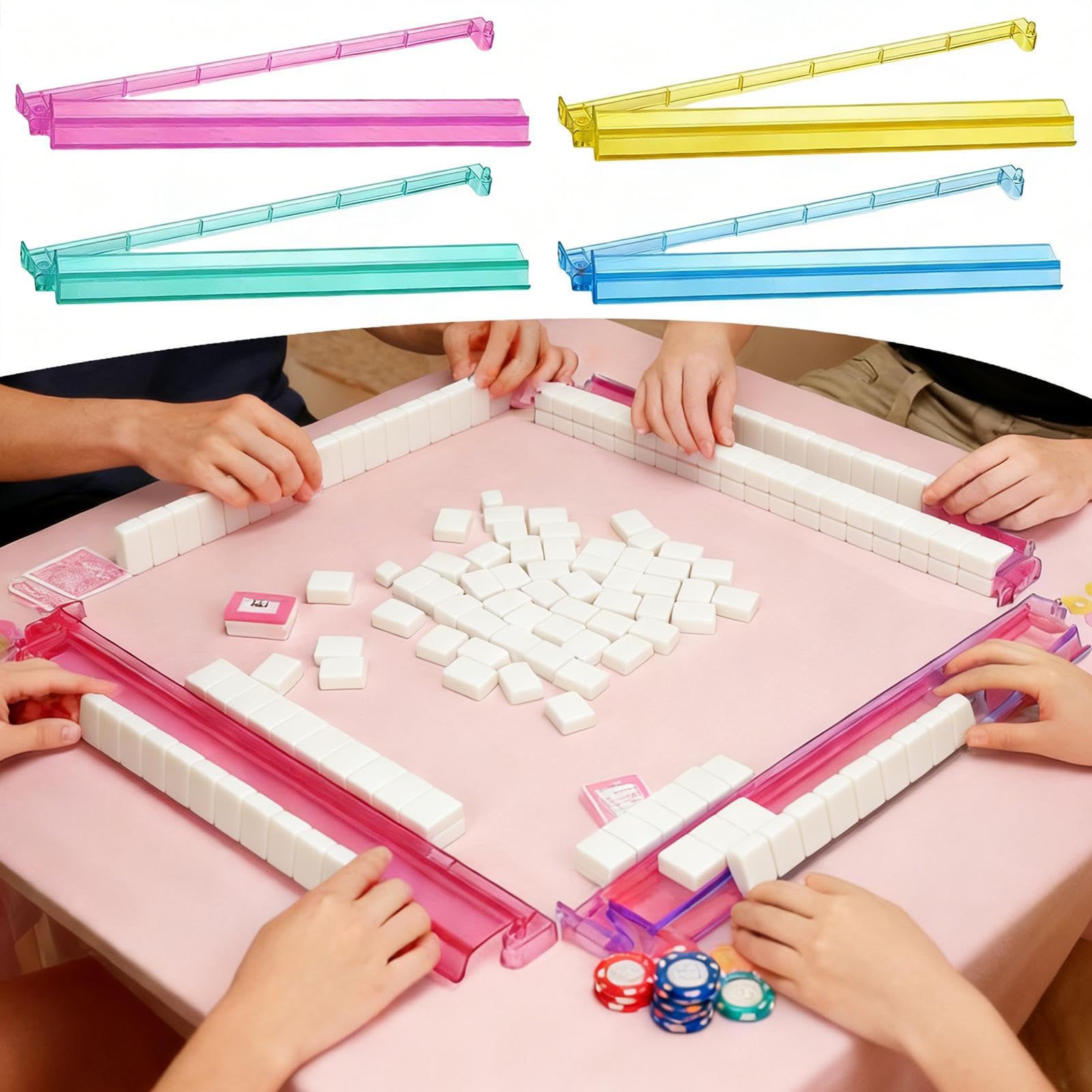 Mahjong Stojaki i pompony, 4-częściowy akrylowy uchwyt na płytki, akcesoria do gier planszowych dla miłośników Mahjonga, przezroczysty organizator wsparcie dla rodzin kobiet młodzieży barów gier