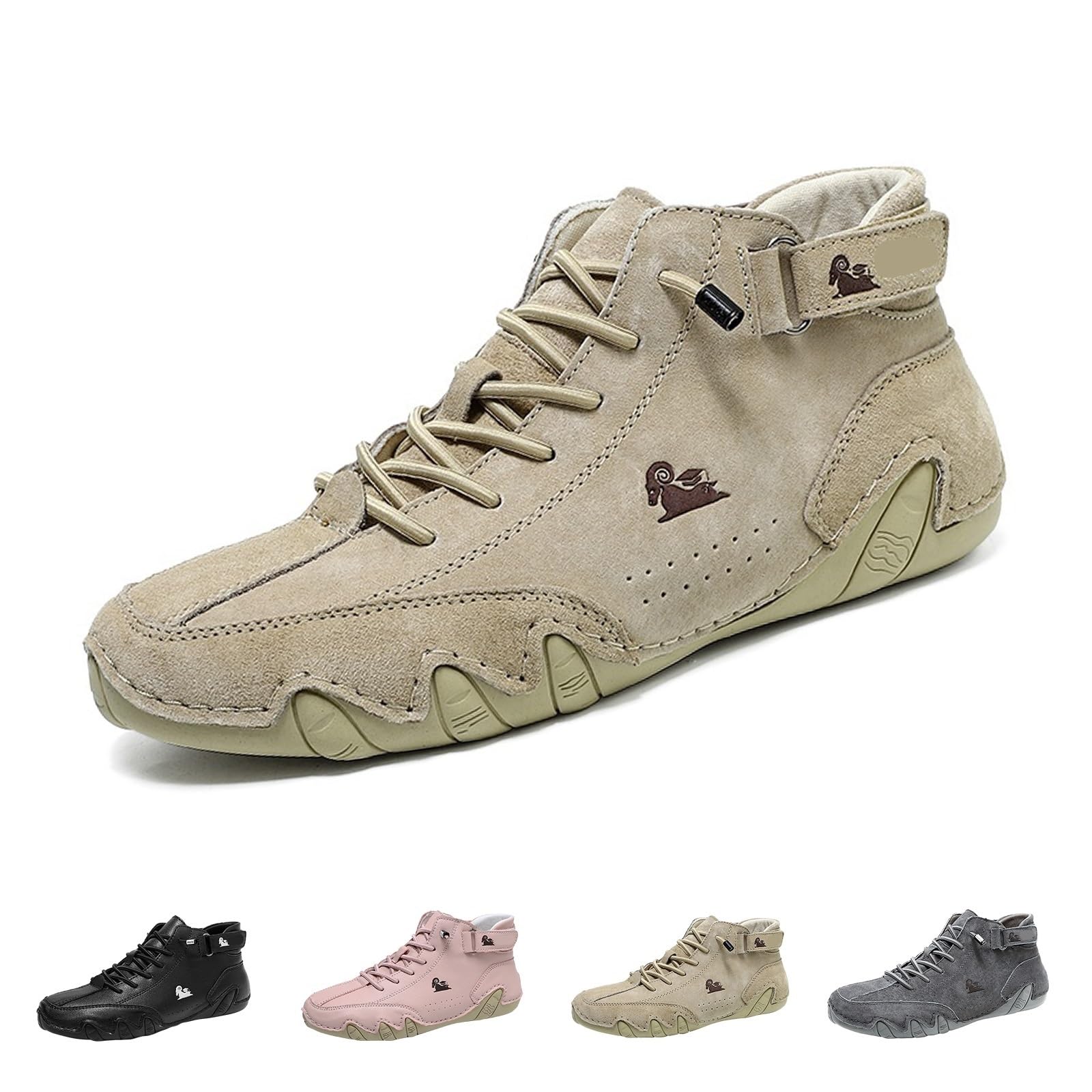 Italienische Handgefertigte Wildleder Stiefel Mit Klettverschluss, Beck-Schuhe Für Damen, Wasserdicht, Leichte, Rutschfeste, Atmungsaktive Outdoorbarfuss Schuhe Damen Wanderschuh(Khaki,40 EU)