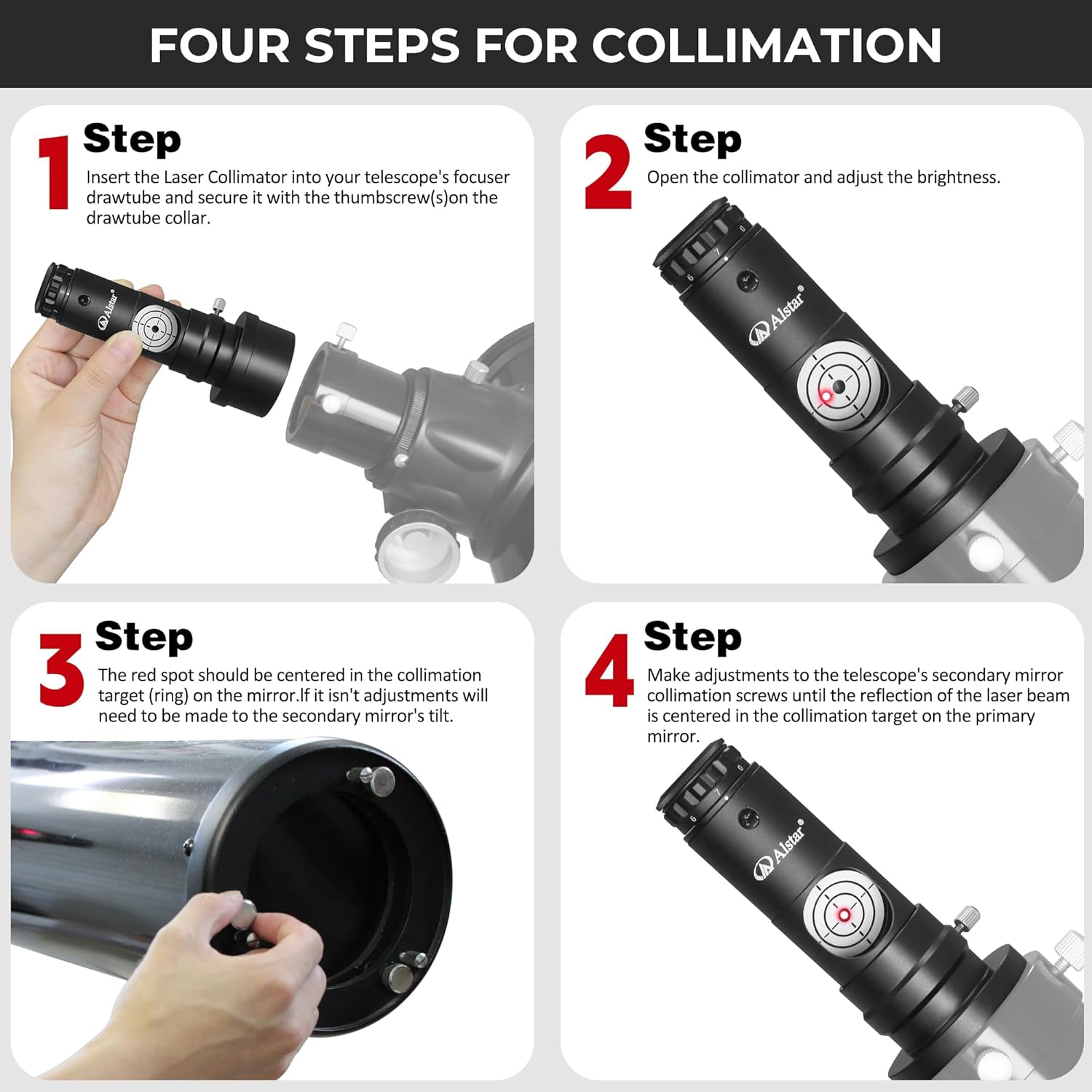 Alstar Alignment 1.25" Next Generation Laser Collimator 2" Adaptor - Bundle with - 2" ED 2X Telescope Barlow Lens