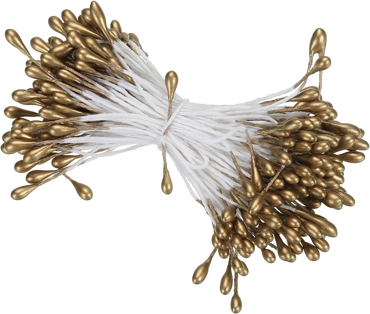 PATIKIL 3mm Double Heads Flower Stamen, 150 Pcs Artificial Flower Stamen Pistil Matt Pearl Floral Stamen for DIY Christmas Card Wedding Decoration, Gold Brown
