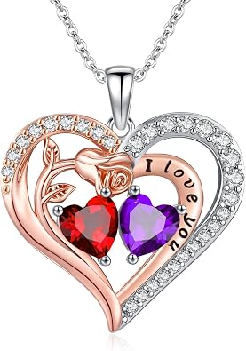 14K Rose Gold/White Gold Double Birthstone Necklace for Women Jewelry Gifts