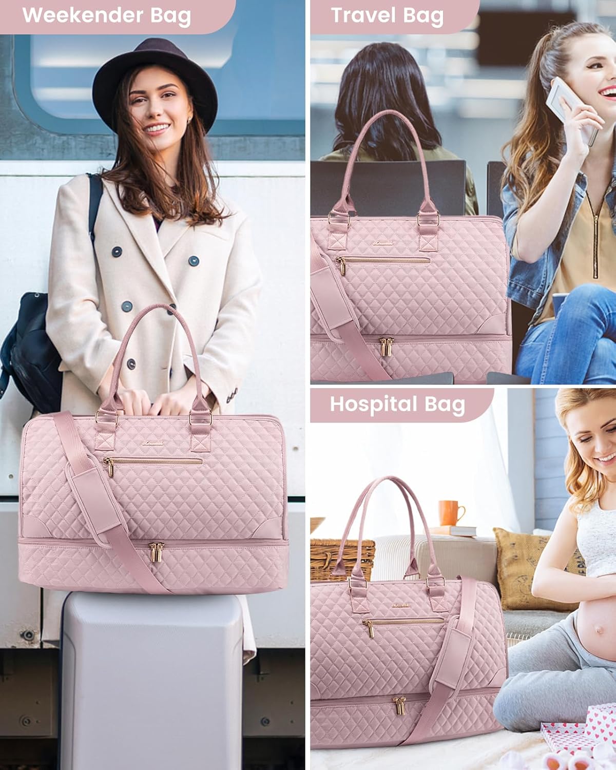 LOVEVOOK Weekender Travel Duffle Bags for Women, Large Carry On with Shoe Compartment, Overnight and Gym Tote Bags Set - Image 2