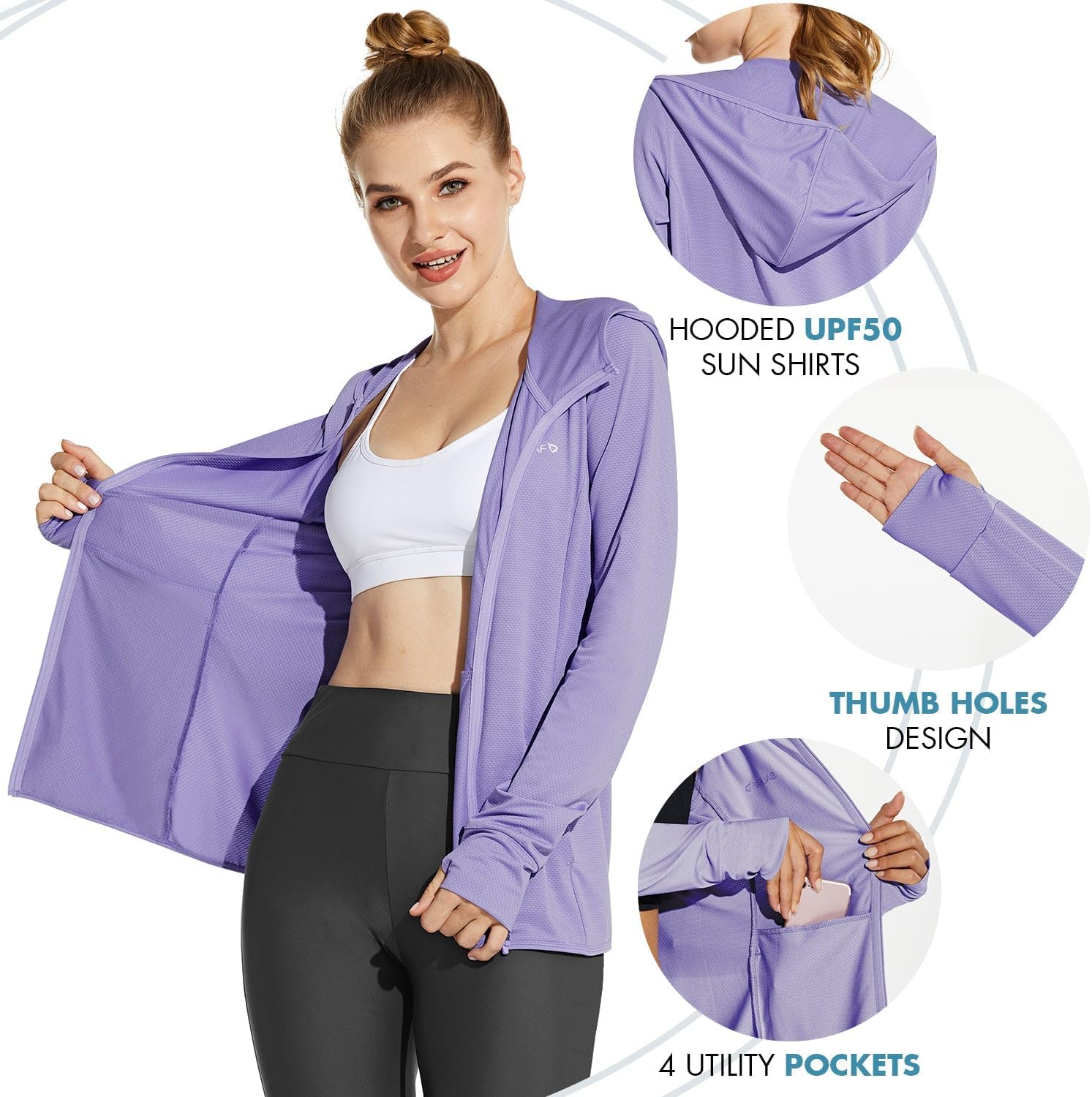 baleaf Women's UPF 50+ Sun Protection Jacket Hooded Cooling Shirt with Pockets Hiking Outdoor Performance - Image 5