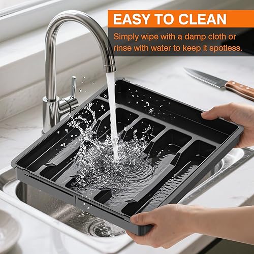 Miniatura 9 de Organizador grande de cubiertos, organizador de cubiertos de cocina expandible sin BPA, organizador de cajones de cubiertos de 9 ranuras con