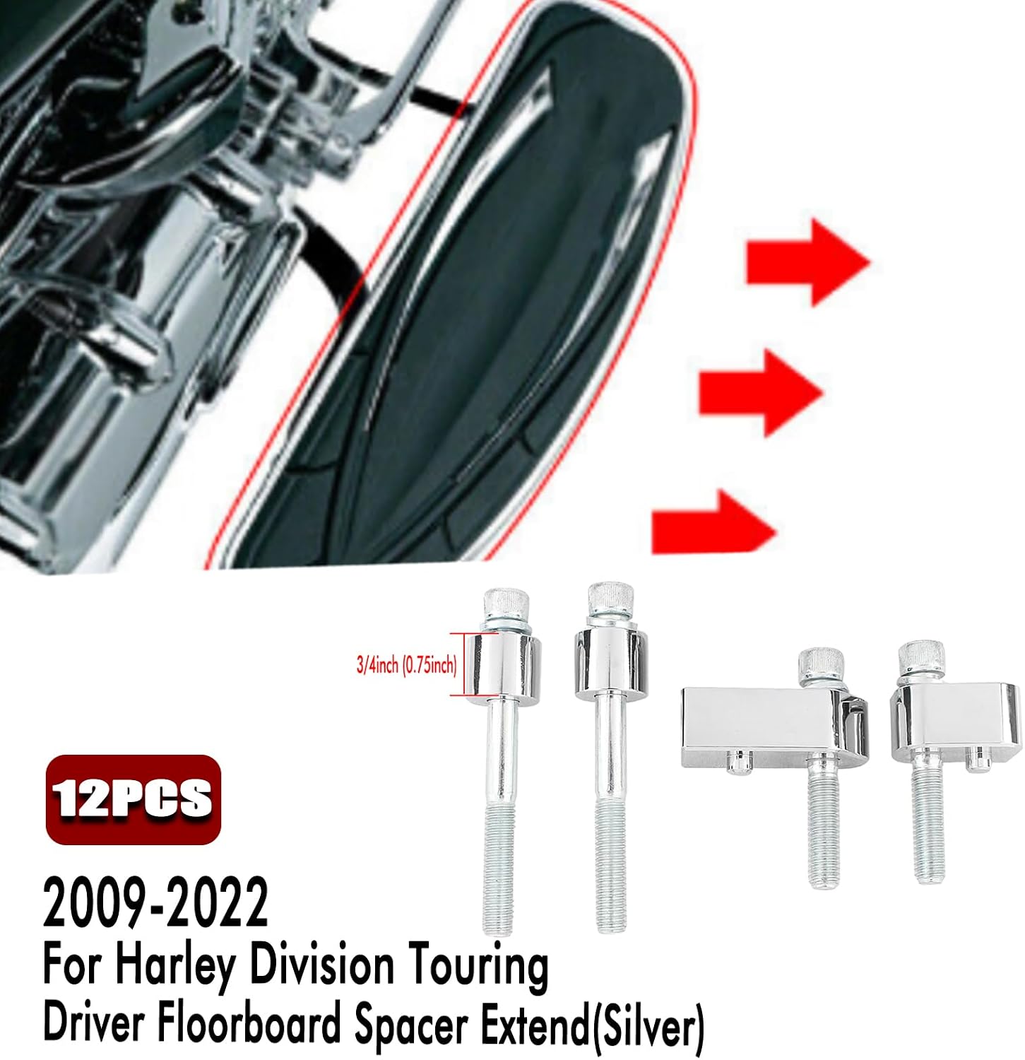 Driver Floorboard Spacer Extend Kit For Harley Touring 2009-2022 2010 Tri-Glide 2010-2013 1.25 inch 1 inch 0.75 inch