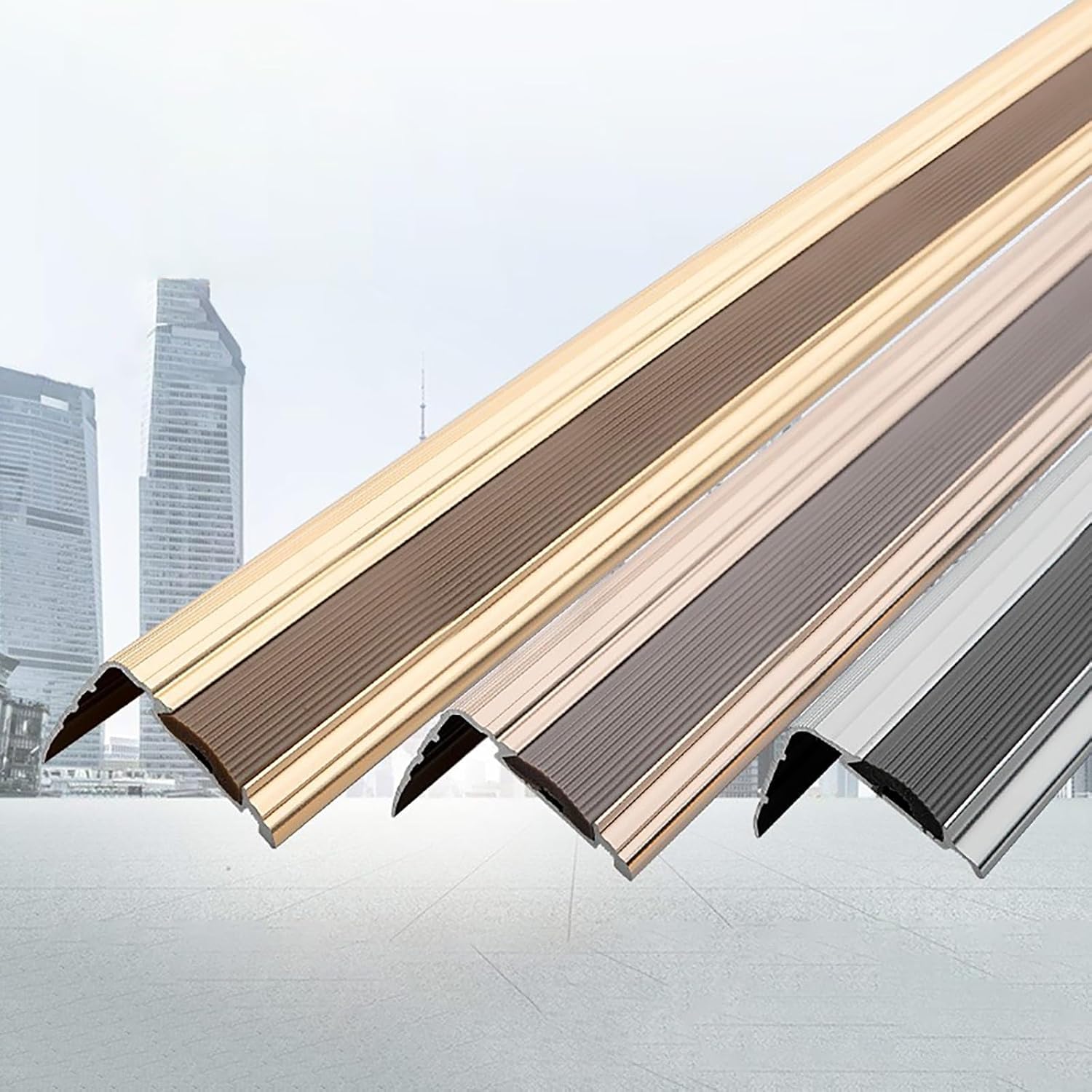 Profilo per Bordo Scale, Lega di Alluminio con Protezione in Gomma Antiscivolo, Lunghezza 90 Cm, Confezione da 3, per Pavimenti in Laminato E Parquet, Bordatura per Gradini E Scale, Grey
