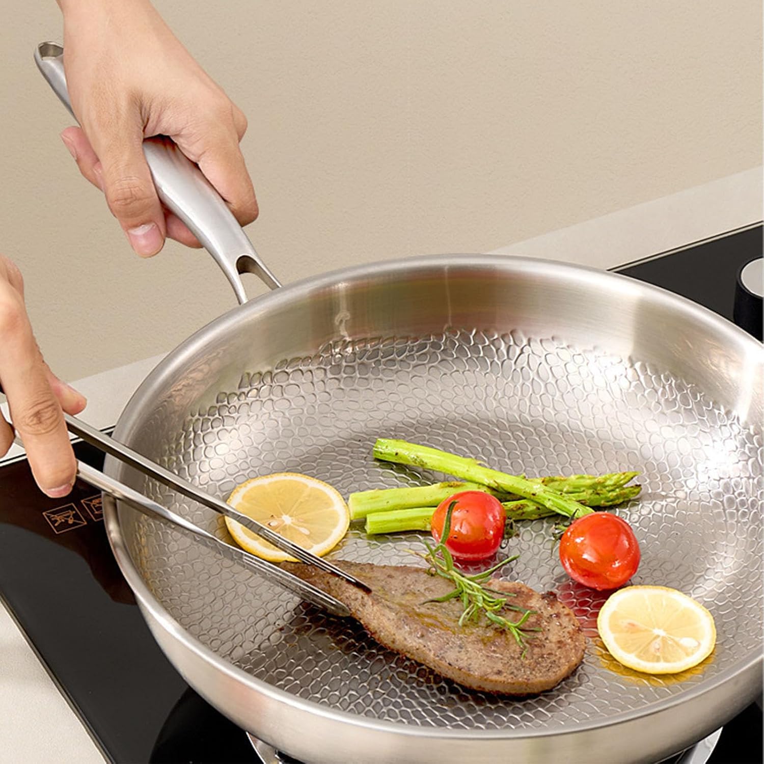 Titanium Frying Pan for Cooking, Titanium Hammered Non Stick Pans Pro (With Lid,8in)