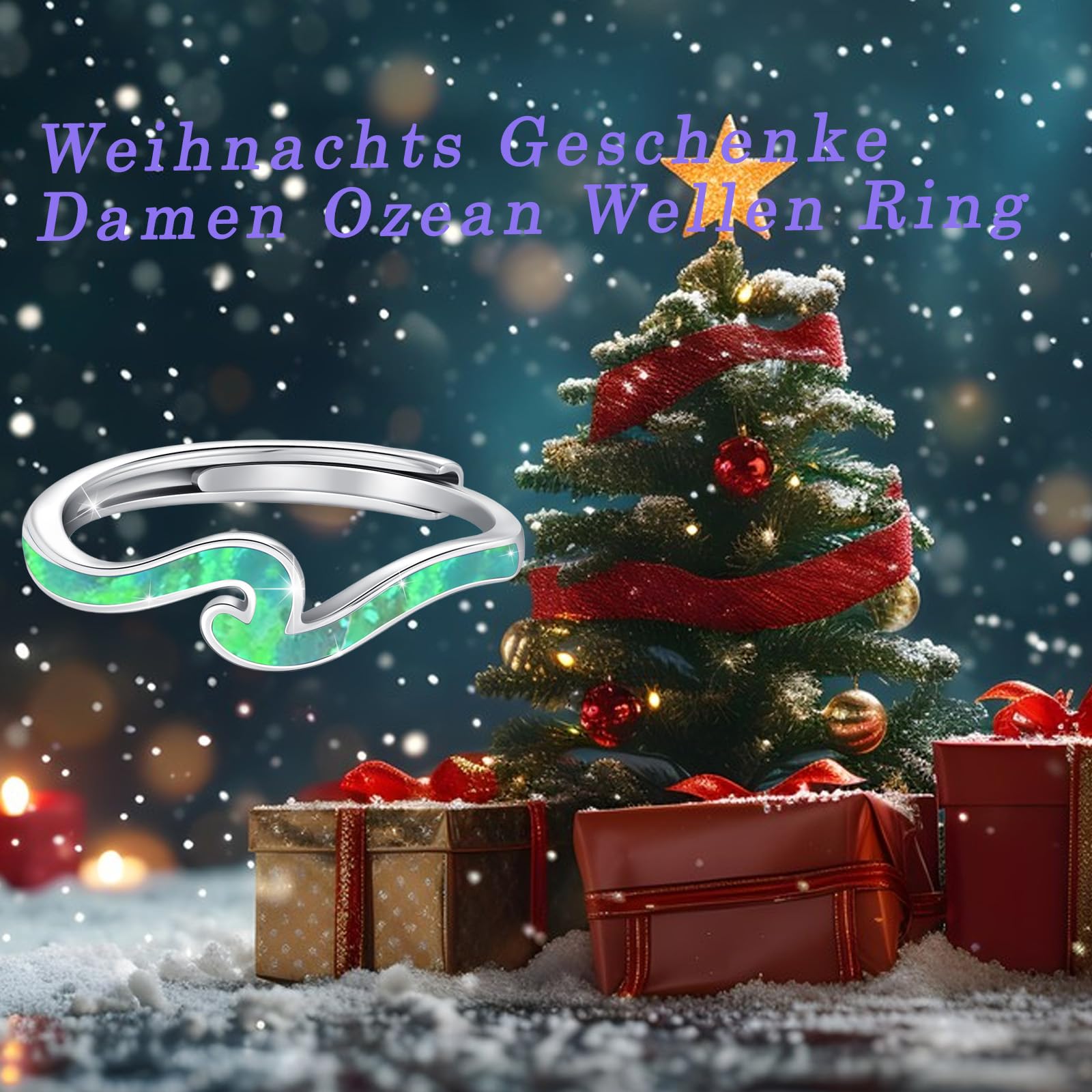 TRISHULA Damenringe 925 Sterlingsilber Verstellbarer Opal Ring mit Opal und Wellen Design Ozean Schmuck Geschenk für Damen und Herren Naturliebhaber