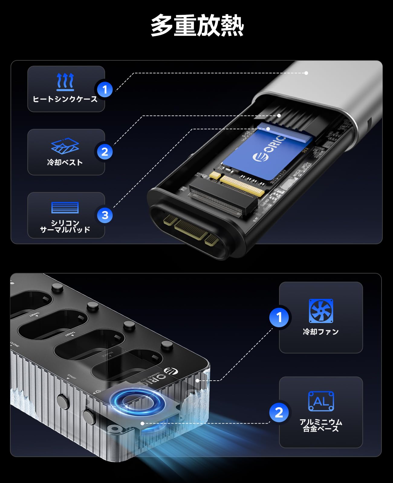 ORICO SSD クローン スタンド 40Gbps高速データ転送 M.2SSD 10Gbps パソコン・周辺機器 ORICO SSD クローン スタンド 40Gbps高速
