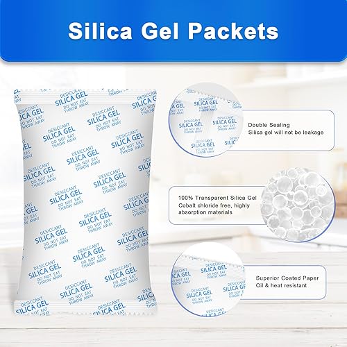 Miniatura 3 de Paquetes de desecantes grandes, 5 paquetes de gel de sílice de 21.16 oz reutilizables, paquetes de deshumidificadores para desecantes de automóvil,