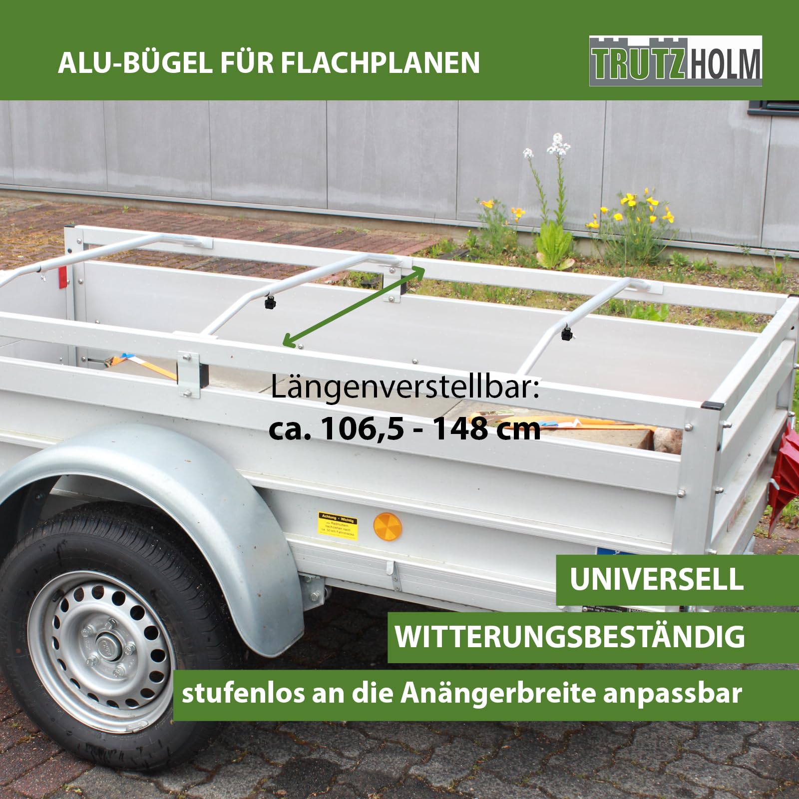 TRUTZHOLM 3X Alu-Bügel für Anhänger Flach-Planen verstellbar 1065-14580mm Planenstütze