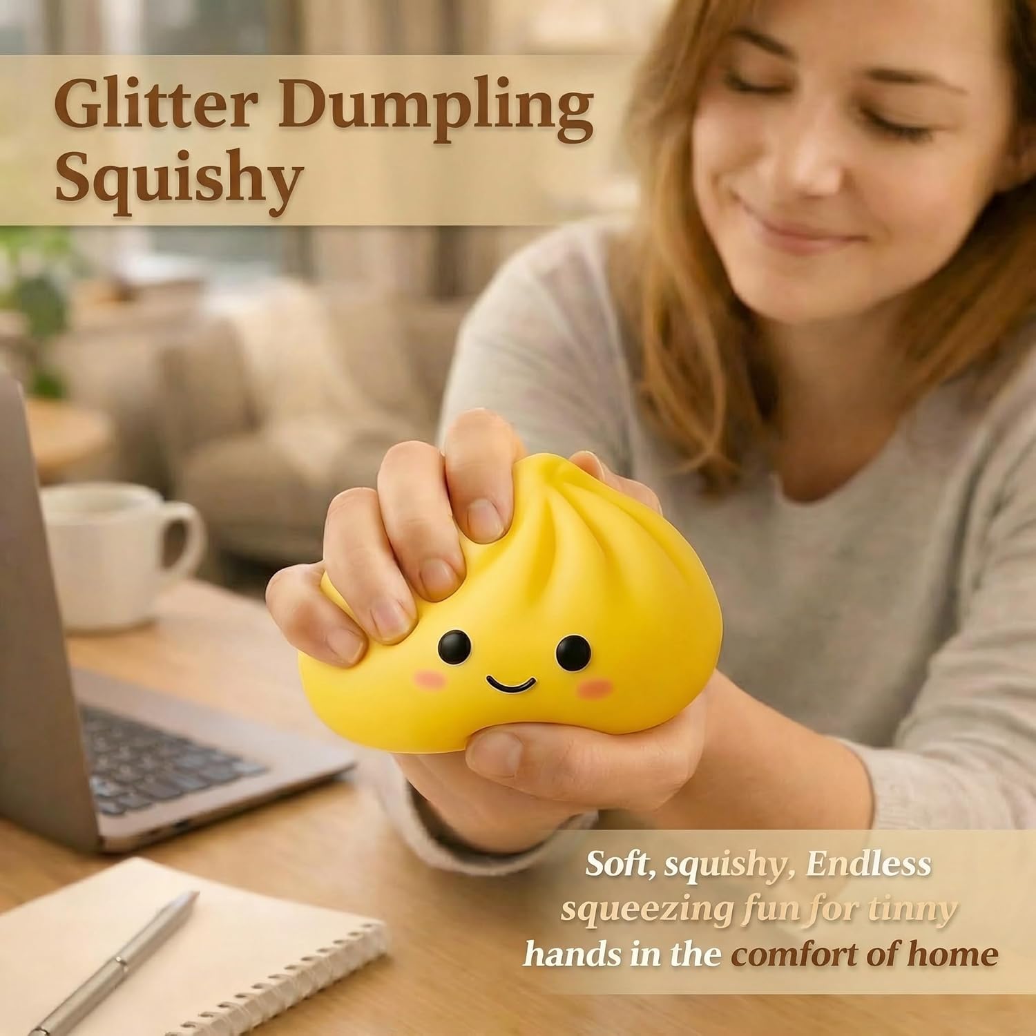 Dumpling Squishy,Glitter Dumpling Squishies Mystery Box, Glitter Steamed Bun Squeeze Toy for Anxiety Relief. Soft TPR Bao Bun Sensory Fidget, Funny Face Dough Ball Party Favors Gifts (White)