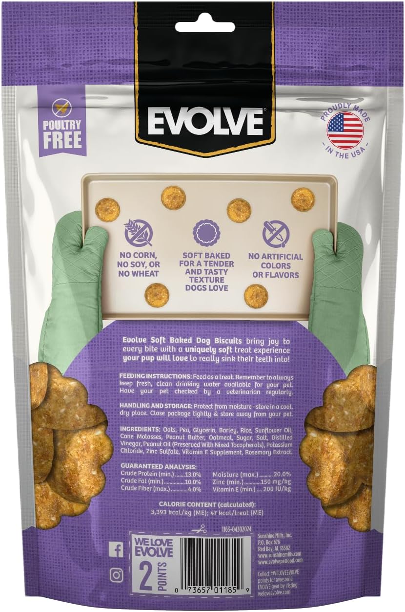 Evolve Soft Baked with Real Peanut Butter Recipe Dog Biscuits, 8 oz. (Pack of 4)