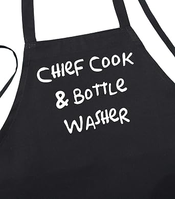 Chief Cook And Bottle Washer Funny Black Aprons, Novelty Cooking Aprons, Comical Chef Apron