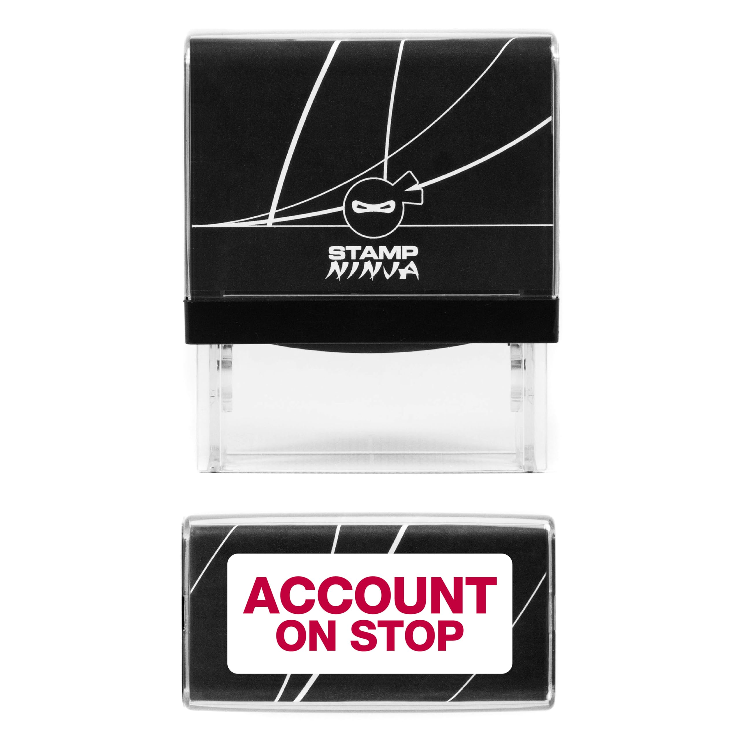 Accounts Self Inking Rubber Stamp Red Ink - Overdue - Final Notice - On Stop - Please Remit Etc - Red Ink (Account On Stop)