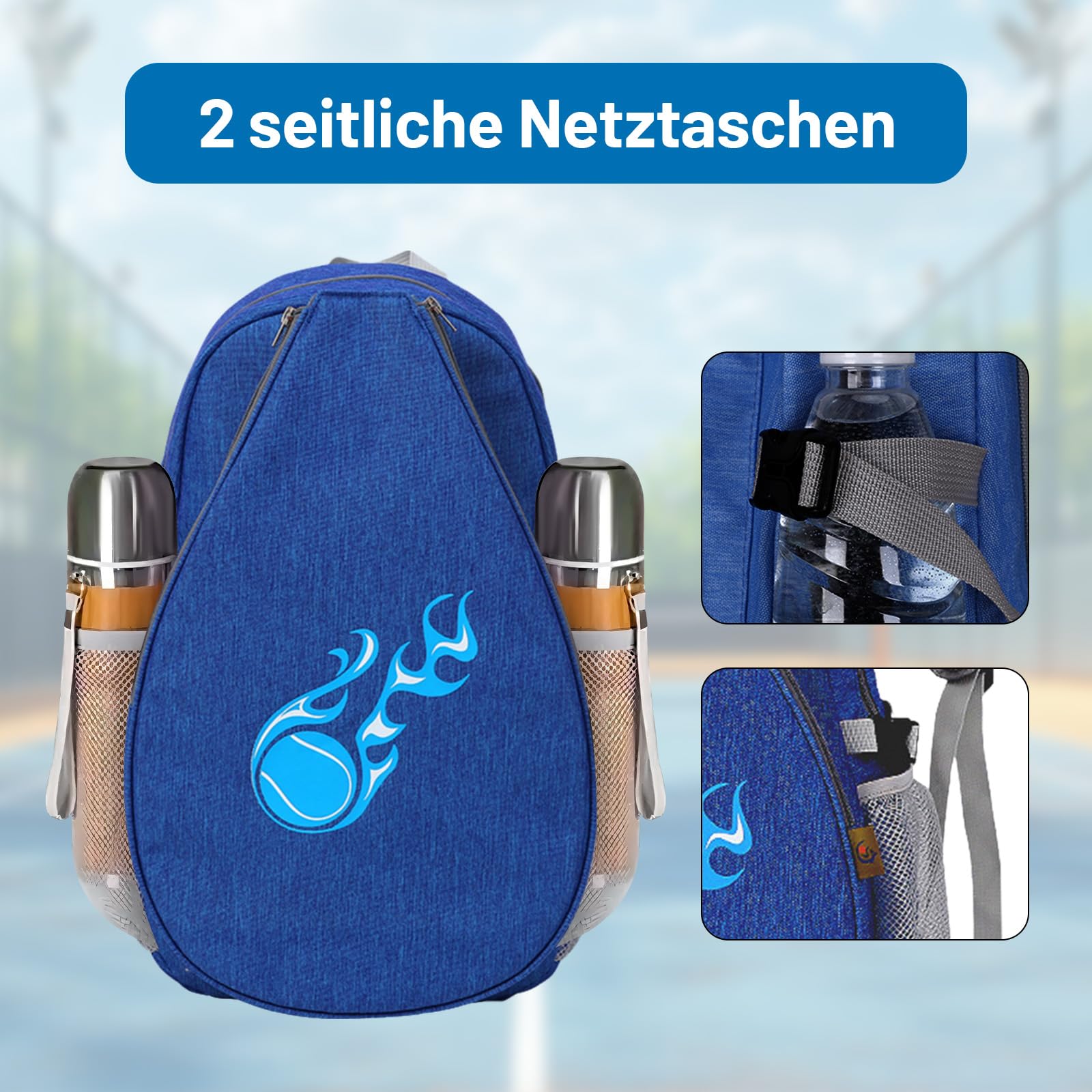 harayaa Kids Tennis Racket Bag Organizer Duffle Bag Pickleball Paddles Sac à dos Sac de transport pour bouteille d'eau, Badminton Paddle, garçons filles, bleu profond