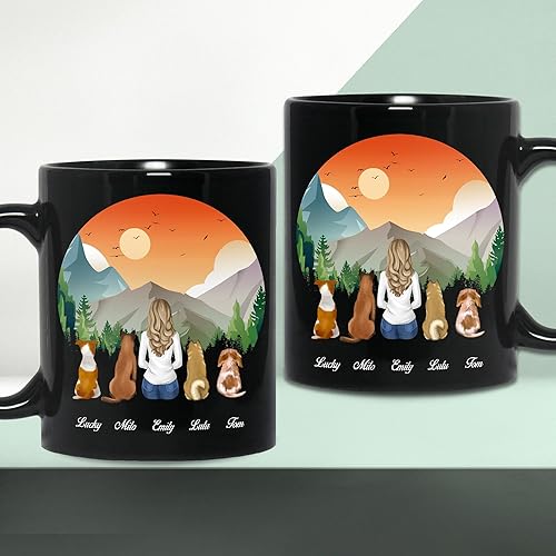 Miniatura 5 de Taza personalizada de perro (niña, 4 perros), taza personalizada de 11 onzas y 15 onzas con avatares, nombres, razas de perros, taza de mamá de