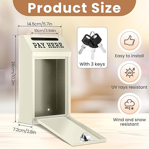 Vista 2 de Caja de dinero segura para recolección de dinero, caja de donación de metal con candado, montaje en pared, buzón de entrega preperforado para hogar