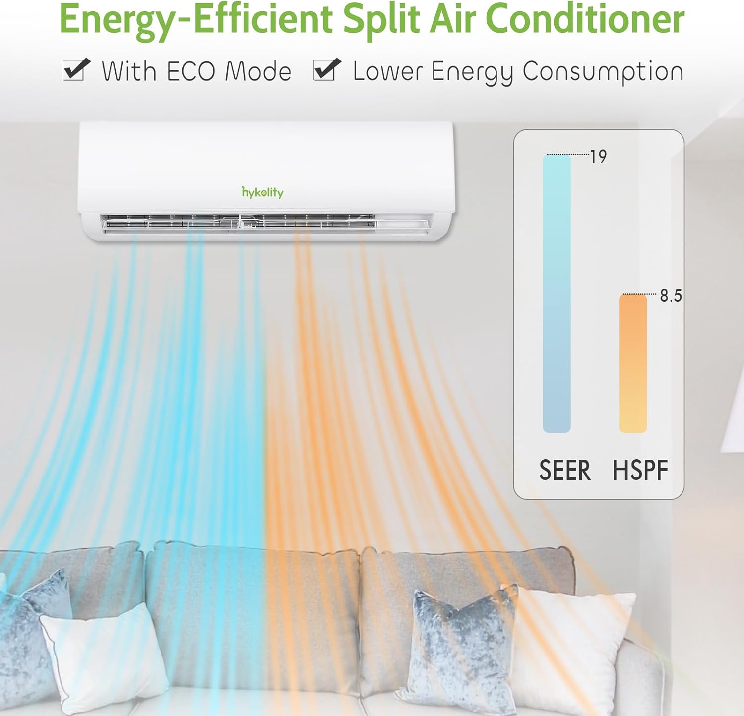 Hykolity 24,000 BTU Wifi Enabled Mini Split Air Conditioner & Heater, 208/230V, 19 SEER2 Split AC Unit Ductless Inverter System with Heat Pump & Installation Kits, Cools Up to 1500 Sq. Ft