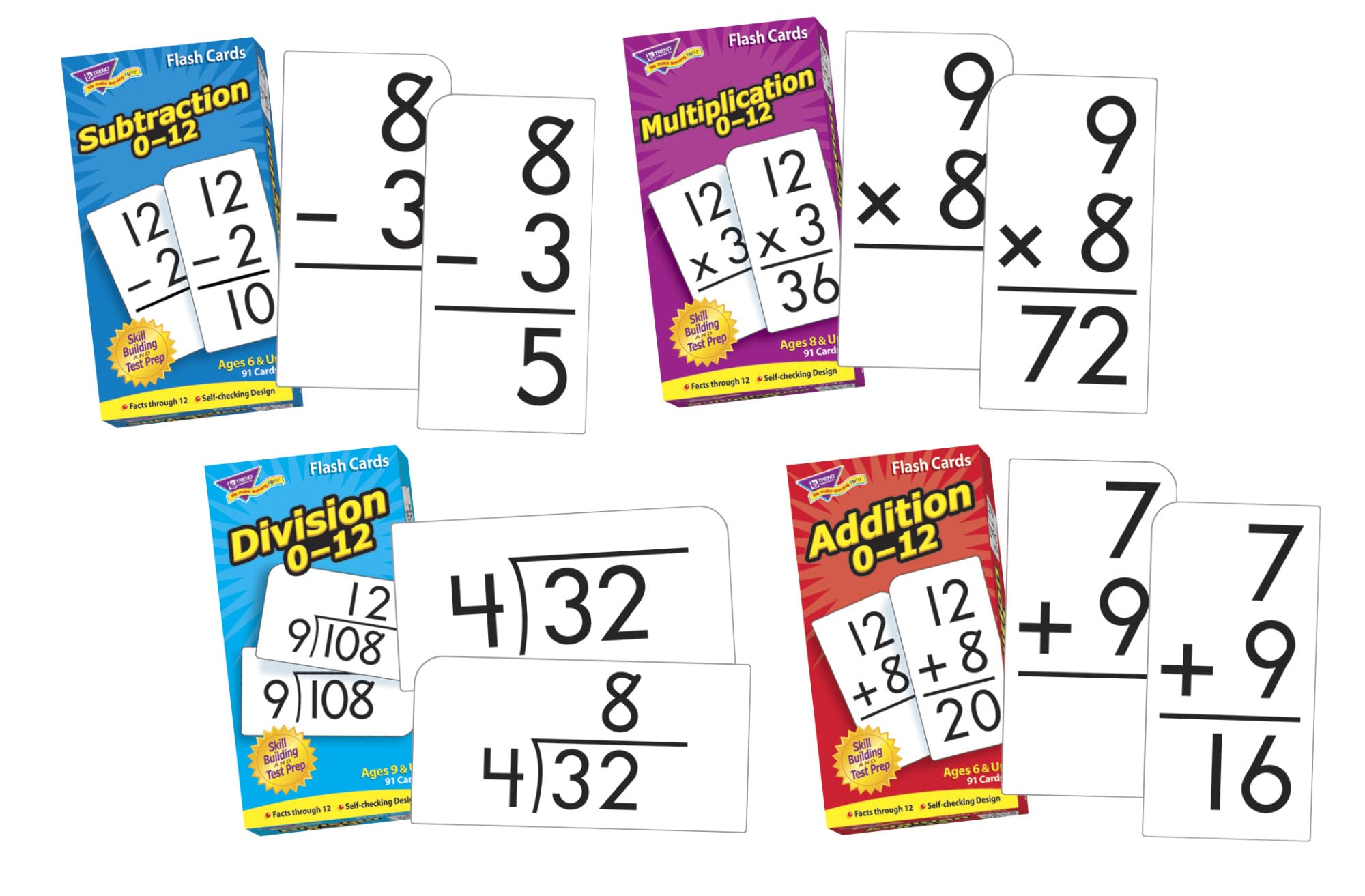 Trend Enterprises - T90741 Math Operations Flash Cards Pack - Set of 4,White