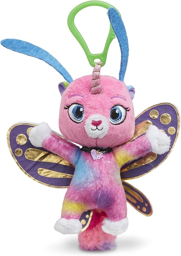 Rainbow Butterfly Unicorn Kitty Plush on a Clip