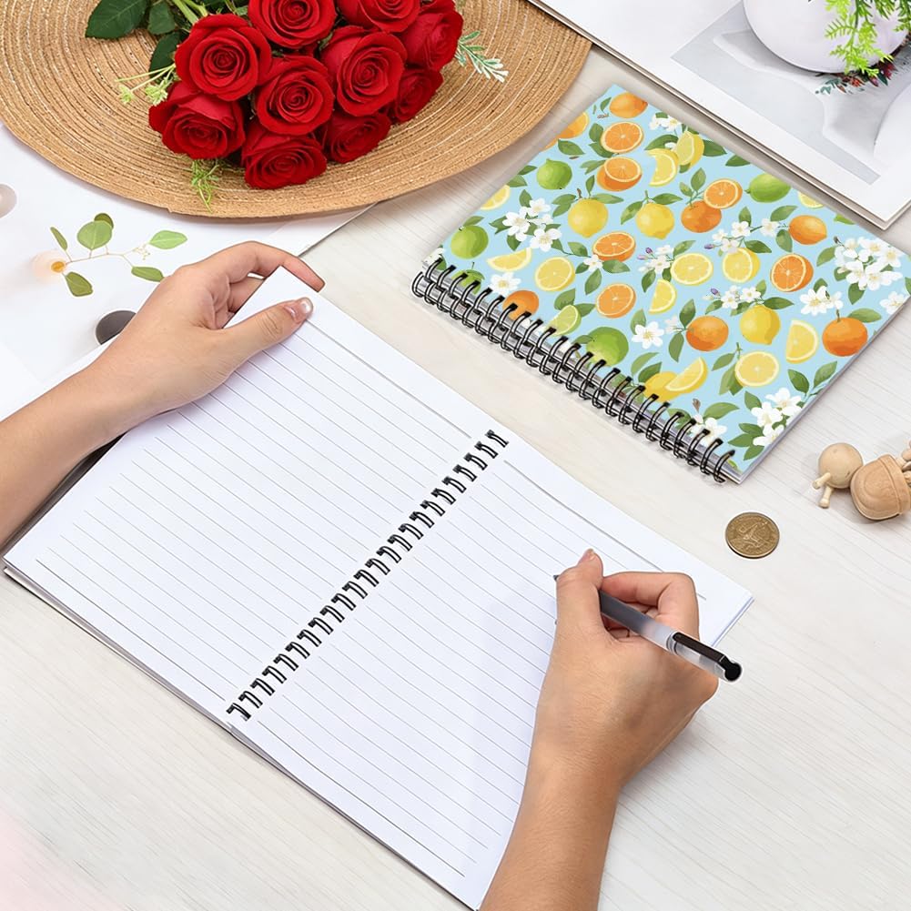 PRESSINART Cute Spiral Notebook Lemons Orange Fruit Pattern Journal 6" x 8" 80 Pages A5 Hardcover College Ruled Spiral Notebook with Pocket Notepad Office Study Supplies Stationery for Writing Note image 3
