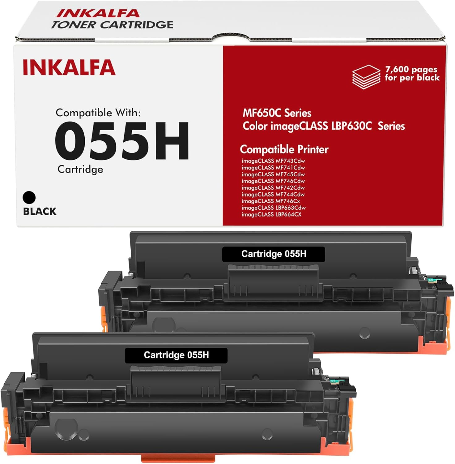 055H Black Toner Cartridge High Yield 055 MF743Cdw Compatible for Canon 055H 055 Color ImageCLASS MF743Cdw MF741Cdw MF743 MF741 MF746Cdw MF740C MF745Cdw LBP664Cdw LBP660C MF740C Printer Ink (2 Pack)