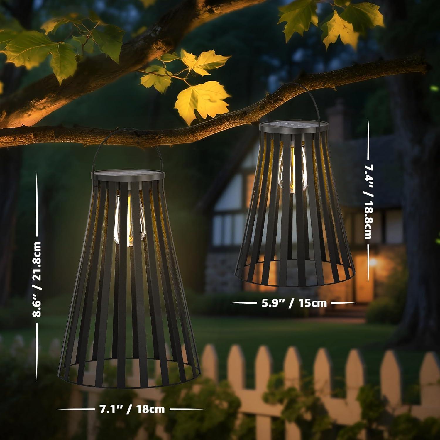 uuffoo Metal Solar Lanterns Outdoor Water-Resistant with Light Sensor Auto-On at Dusk Hanging Solar Lanterns Decor Gifts for Women Mom Garden, Yard, Patio, Porch (Black 2pcs)