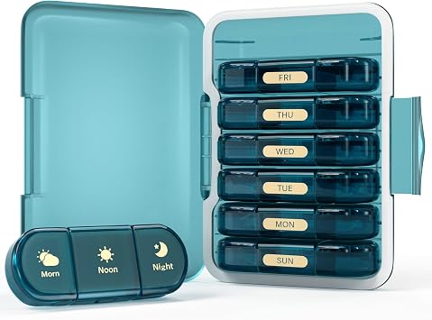 Weekly Pill Organizer 3X a Day, 7 Day Pill Box 3 Times, Portable for Travel Pill Case for Pills/Vitamin/Fish Oil/Medication/Supplements 3x7 Blue