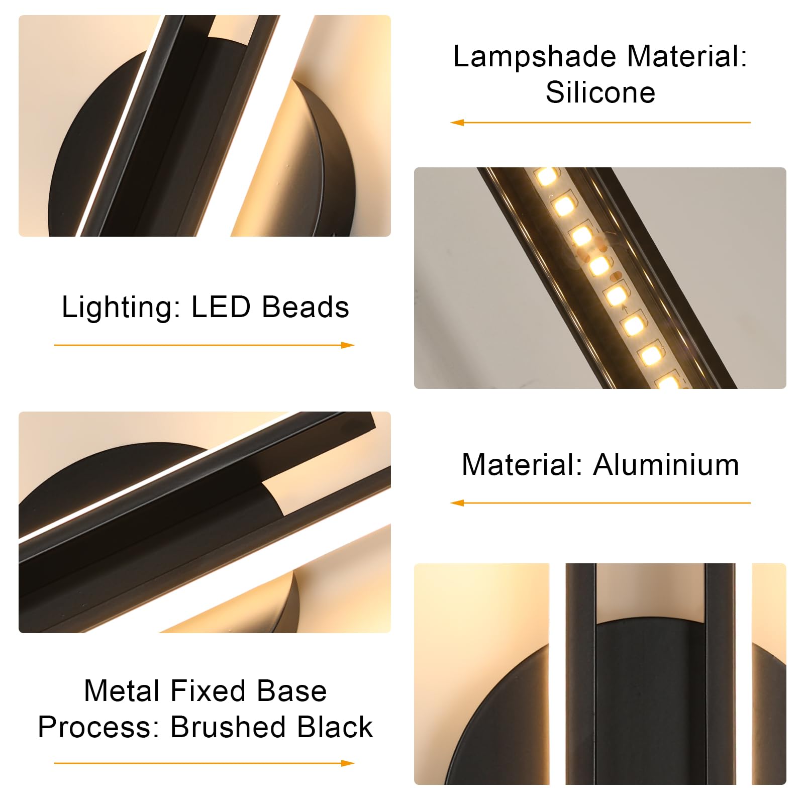 Applique da Parete Interno Moderno Nero, 24W 2700LM Lampada da Parete LED 60CM, Applique Camera da Letto LED in Alluminio per Soggiorno Scale Corridoio, Luce Calda 3000K