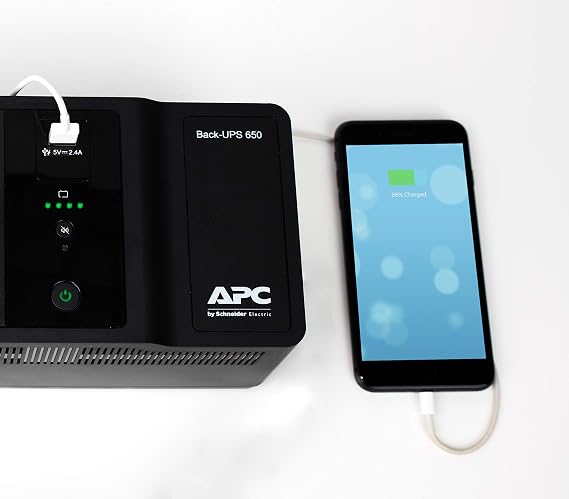 APC Back-UPS - BE650G2-GR - UPS 650VA, Black, (8 Outlets, Surge Protected, 1 USB Charging Port)