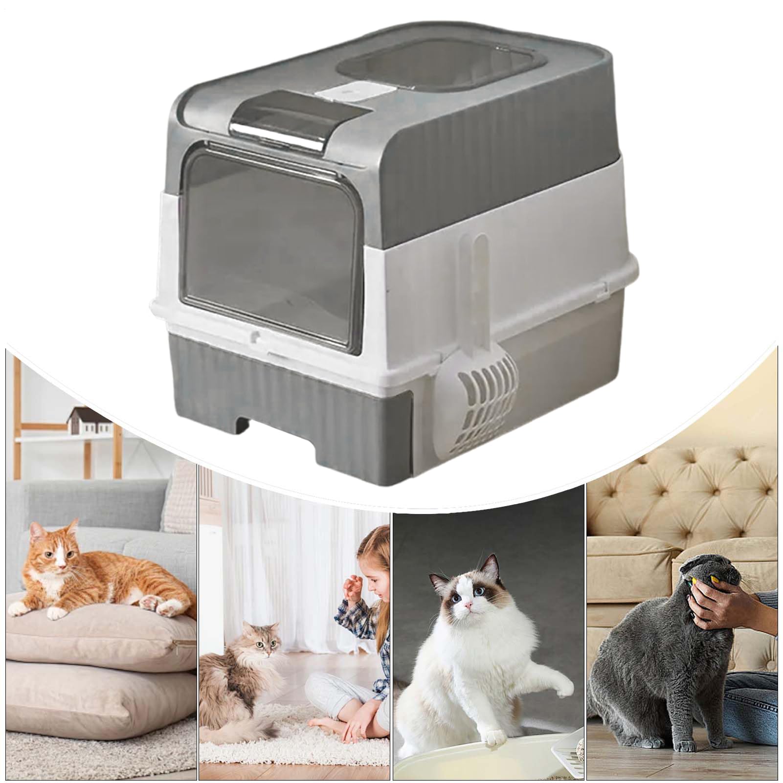 Inodoro para Gatos con Capucha, Caja de Ligera Plegable y Cerrada con función de Filtro, Pala y Bolsas de Basura para Mantener en Interiores
