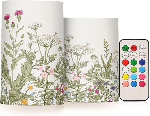 Vista 274 de Velas parpadeantes sin llama, velas LED moradas de mariposa lavanda con temporizador remoto, juego de 2 velas a pilas para San Valentín, boda