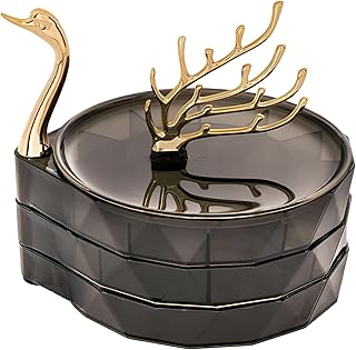 منظم اكسسوارات - صندوق تخزين فريد من نوعه للأقراط والأساور والمجوهرات مع غطاء مقاوم للماء والغبار، مثالي للعرض والحماية على سطح المكتب، وخزانة الملابس في غرفة النوم، وتصميم موفر للمساحة